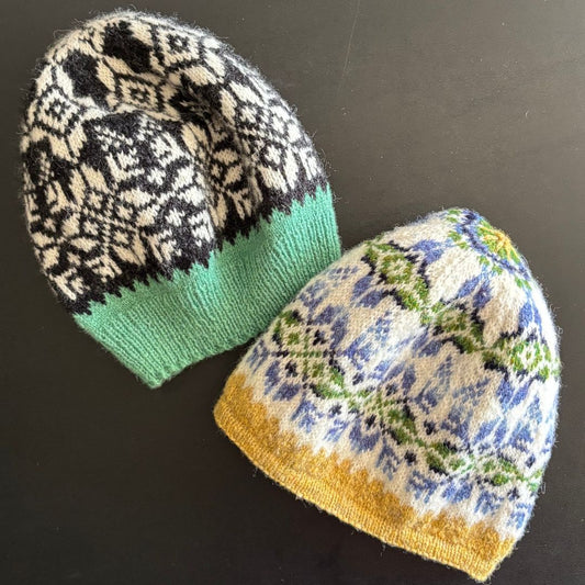 Knitting Jenny Patterns 100 and 101: Fair Isle Inspired Ski Hats