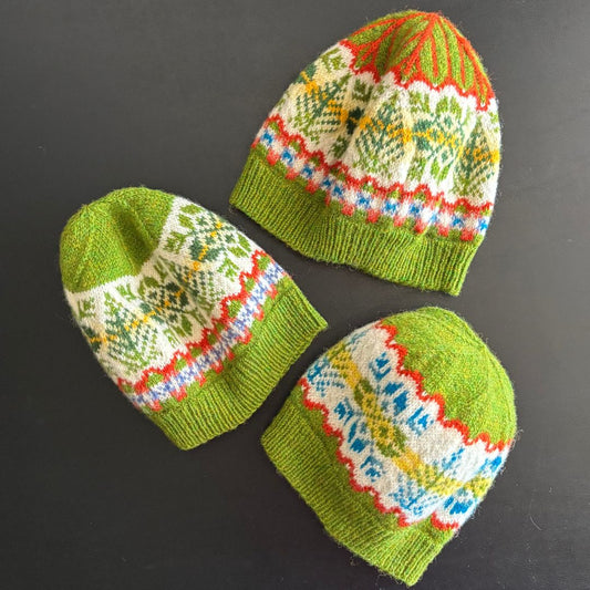 Knitting Jenny Patterns 96, 97, and 98: Fair Isle Inspired Ski Hats