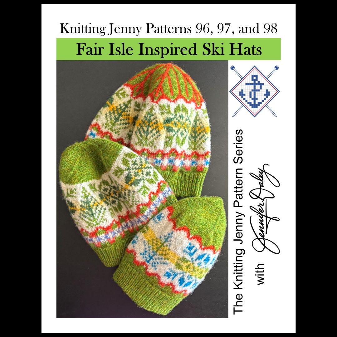 Knitting Jenny Patterns 96, 97, and 98: Fair Isle Inspired Ski Hats