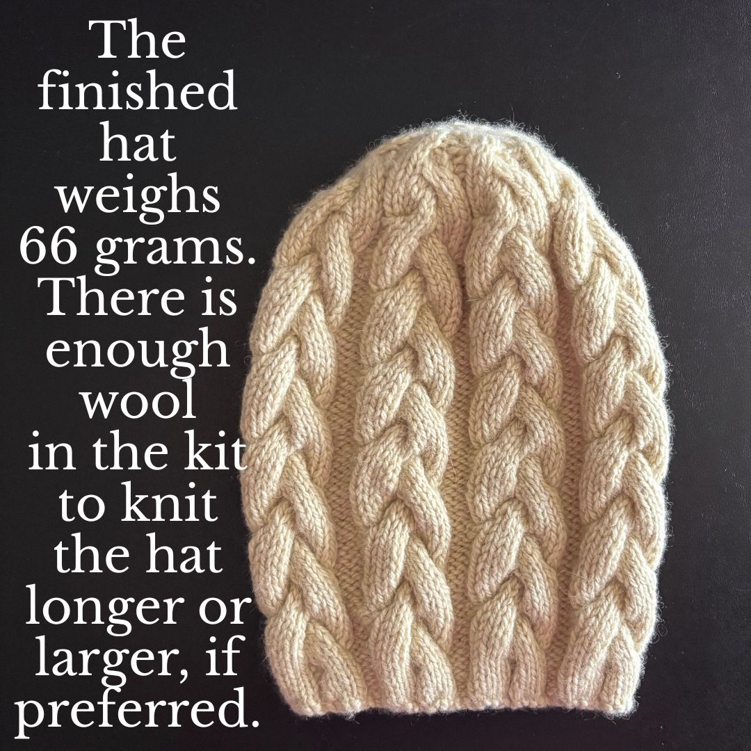 Irish Style Aran Cable Hat Workshop with Hand Dyed Yarn on November 1, 2025, including yarn, pattern, and lunch