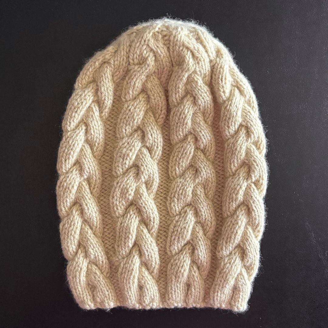 Irish Style Aran Cable Hat Workshop with Hand Dyed Yarn on November 1, 2025, including yarn, pattern, and lunch