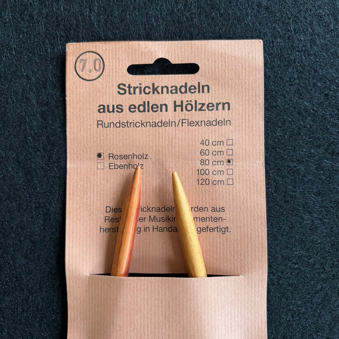 Rare, Vintage 7.0mm Rose Wood 80cm Circular Knitting Needles