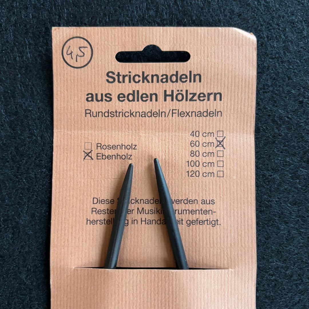 Rare, Vintage 4.5mm Ebony Wood 60cm Circular Knitting Needles