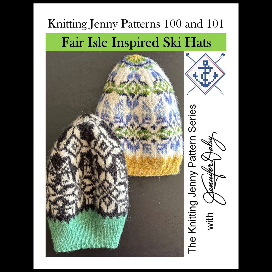 Knitting Jenny Patterns 100 and 101: Fair Isle Inspired Ski Hats