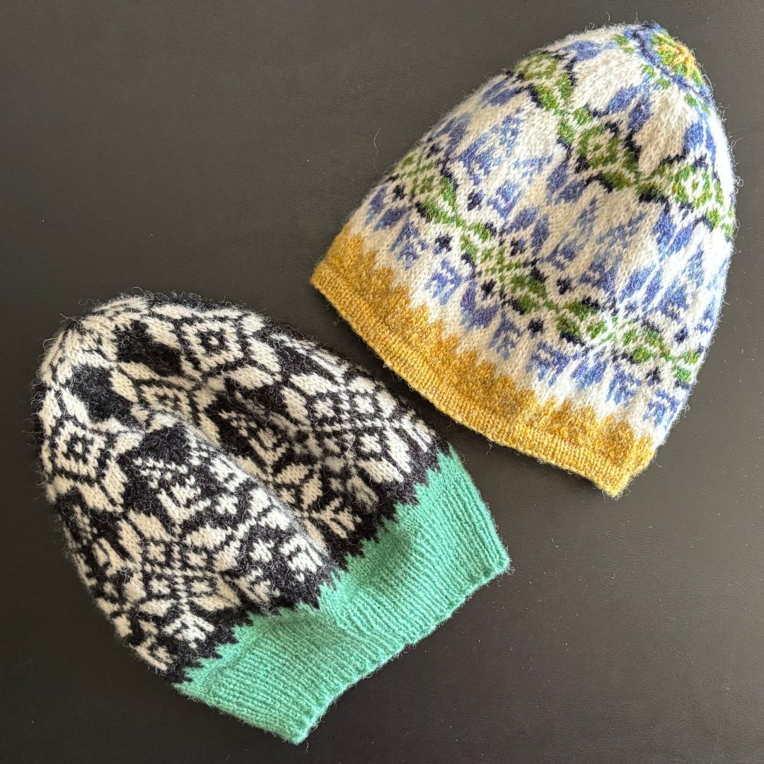 Knitting Jenny Patterns 100 and 101: Fair Isle Inspired Ski Hats