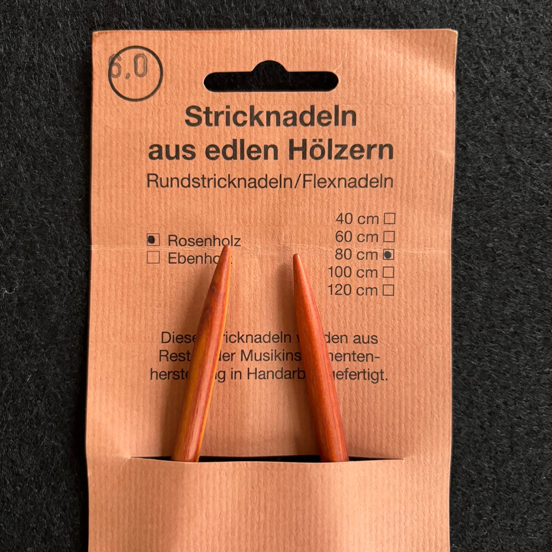 Rare, Vintage 6.0mm Rose Wood 80cm Circular Knitting Needles