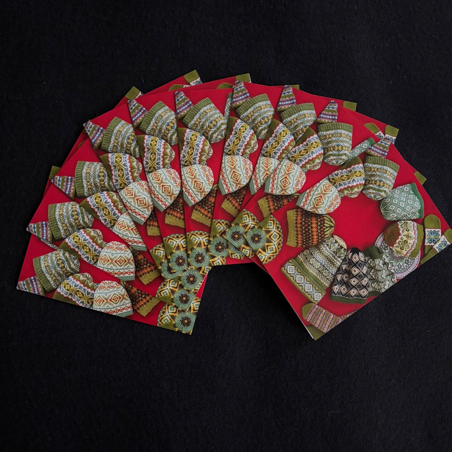 Ten 5 x 7 inch Cards with Ten Envelopes, Featuring Green Fair Isle Inspired Knitting Designs by Jennifer Daley