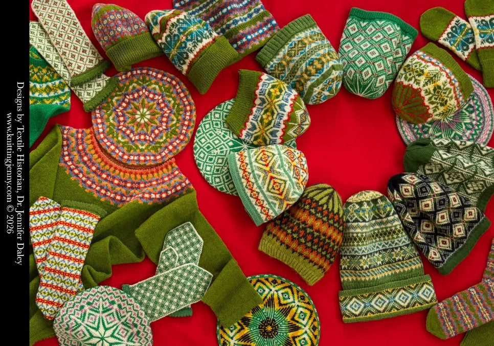 A Single 5 x 7 inch Card with an Envelope, Featuring Green Fair Isle Inspired Knitting Designs by Jennifer Daley