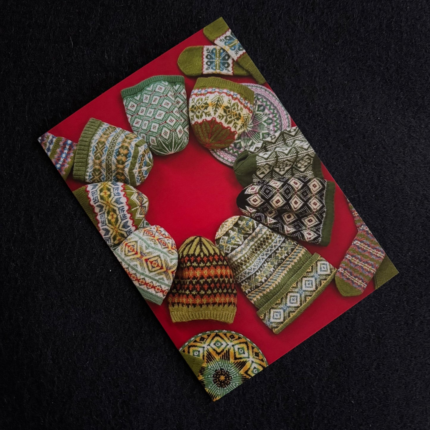 A Single 5 x 7 inch Card with an Envelope, Featuring Green Fair Isle Inspired Knitting Designs by Jennifer Daley