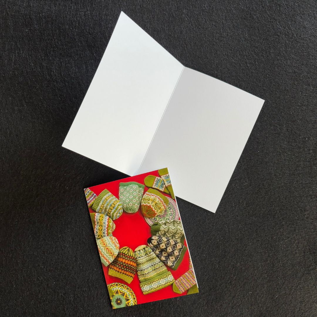 A Single 5 x 7 inch Card with an Envelope, Featuring Green Fair Isle Inspired Knitting Designs by Jennifer Daley