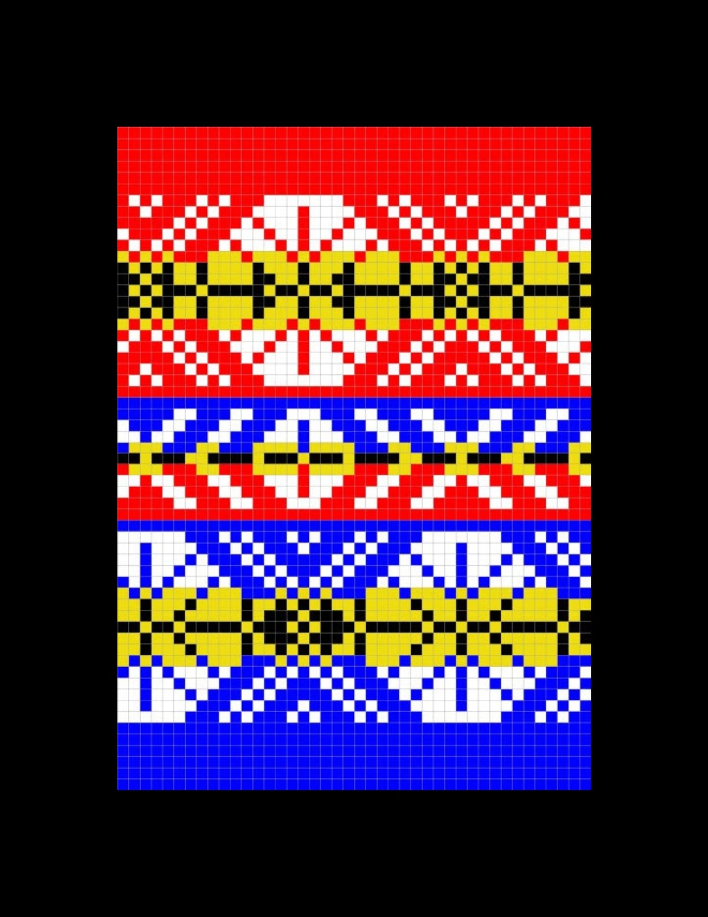 A Single 5 x 7 inch Card with an Envelope, Featuring Traditional Fair Isle Inspired Blue and Red Knitting Designs by Jennifer Daley