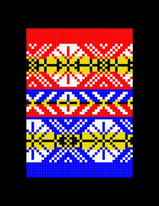 A Single 5 x 7 inch Card with an Envelope, Featuring Traditional Fair Isle Inspired Blue and Red Knitting Designs by Jennifer Daley