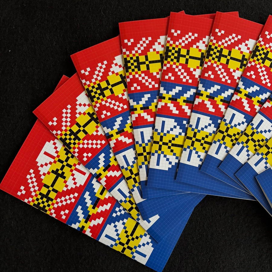 Ten 5 x 7 inch Cards with Ten Envelopes, Featuring Traditional Fair Isle Inspired Blue and Red Knitting Designs by Jennifer Daley