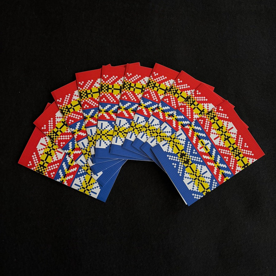 Ten 5 x 7 inch Cards with Ten Envelopes, Featuring Traditional Fair Isle Inspired Blue and Red Knitting Designs by Jennifer Daley