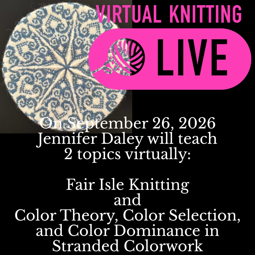 Jennifer Daley will teach 2 classes virtually at Vogue Knitting Live on September 26, 2026