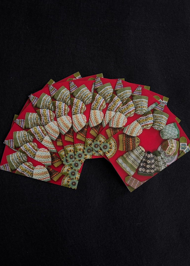 Ten 5 x 7 inch Cards with Ten Envelopes, Featuring Green Fair Isle Inspired Knitting Designs by Jennifer Daley